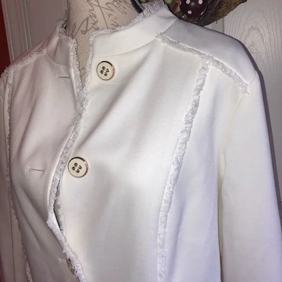 NWT Chicos Ponte Fringe Jacket Ecru Button Down sz 2 / Large / 12 - Picture 7 of 9